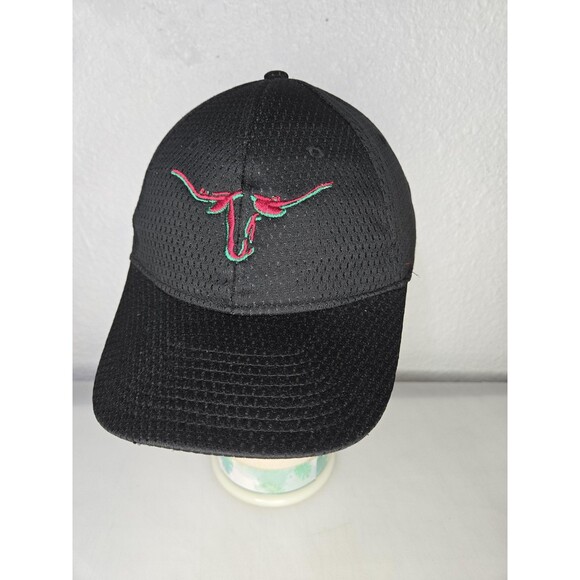 Longhorn Hat Cap Strap Back Black Mesh Embroidered Bull Horns Mens One Size - Picture 1 of 8